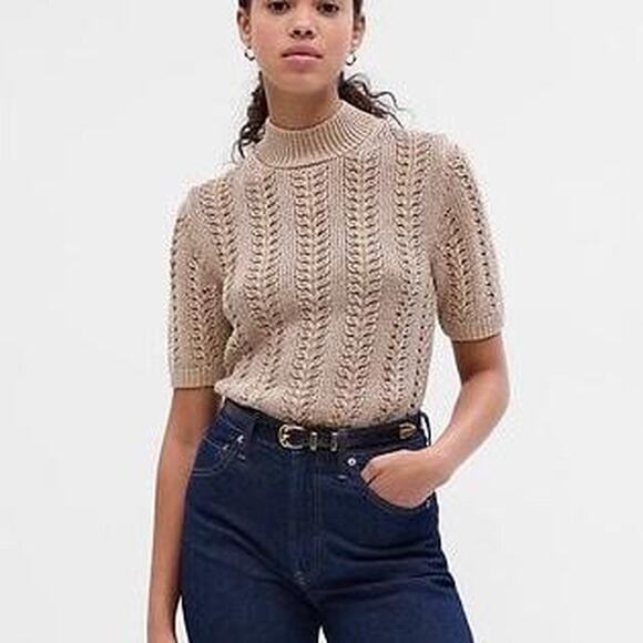 Gap Pointelle Mockneck Sweater in Gold and Brown - Picture 6 of 6